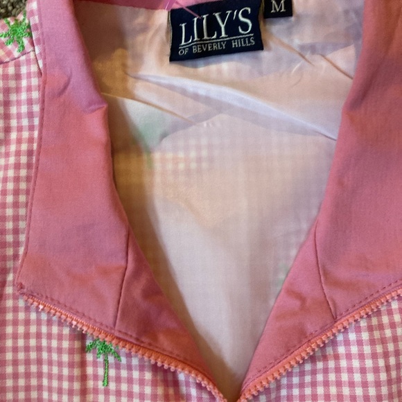 VTG Lilys of Beverely Hills women’s vest sz M pink gingham w palm tree zip front - Picture 2 of 6